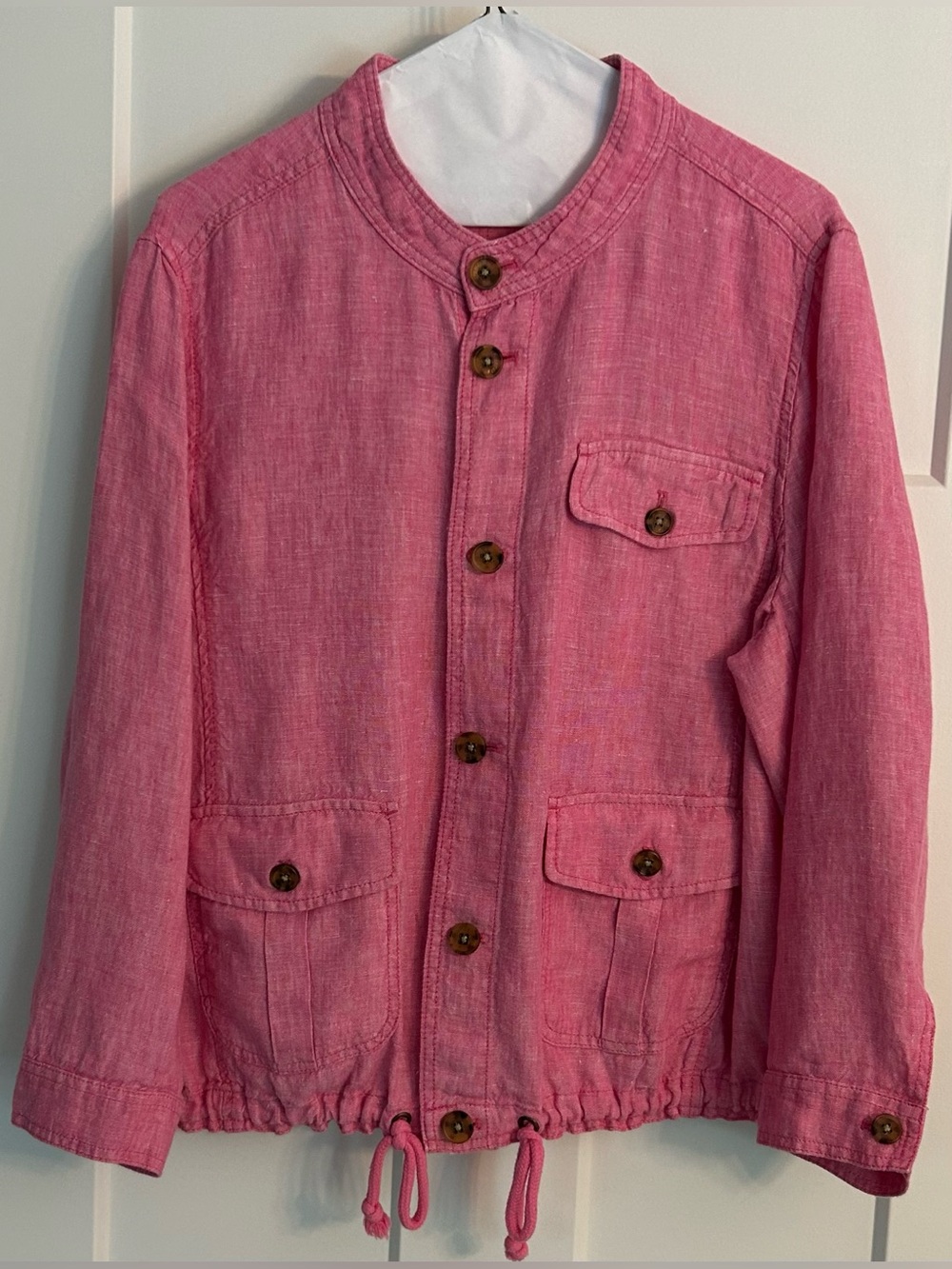 Talbots Women’s Washed 100% Linen Jacket Size XL Pink Pockets Lightweight